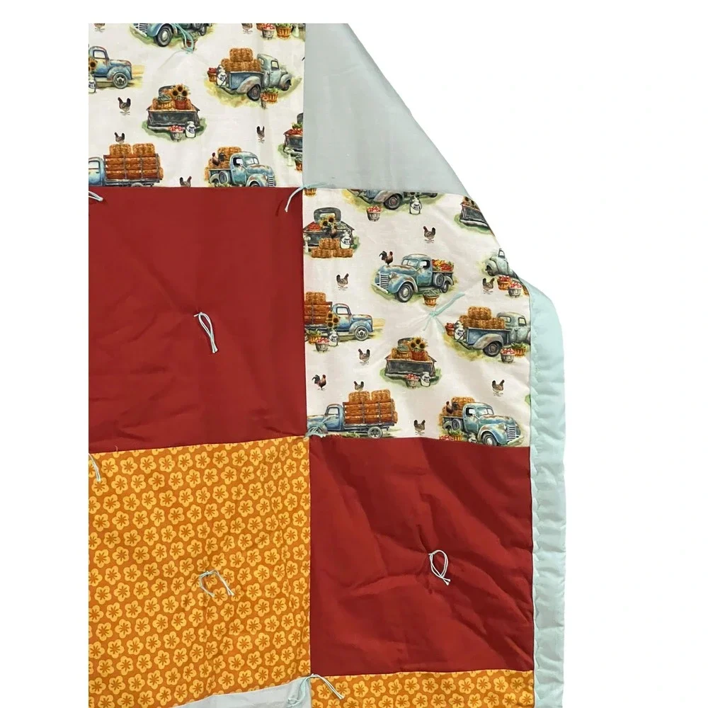 Vintage Truck Quilt Throw 84x62 Handmade Farmhouse Patchwork Rustic Cabin